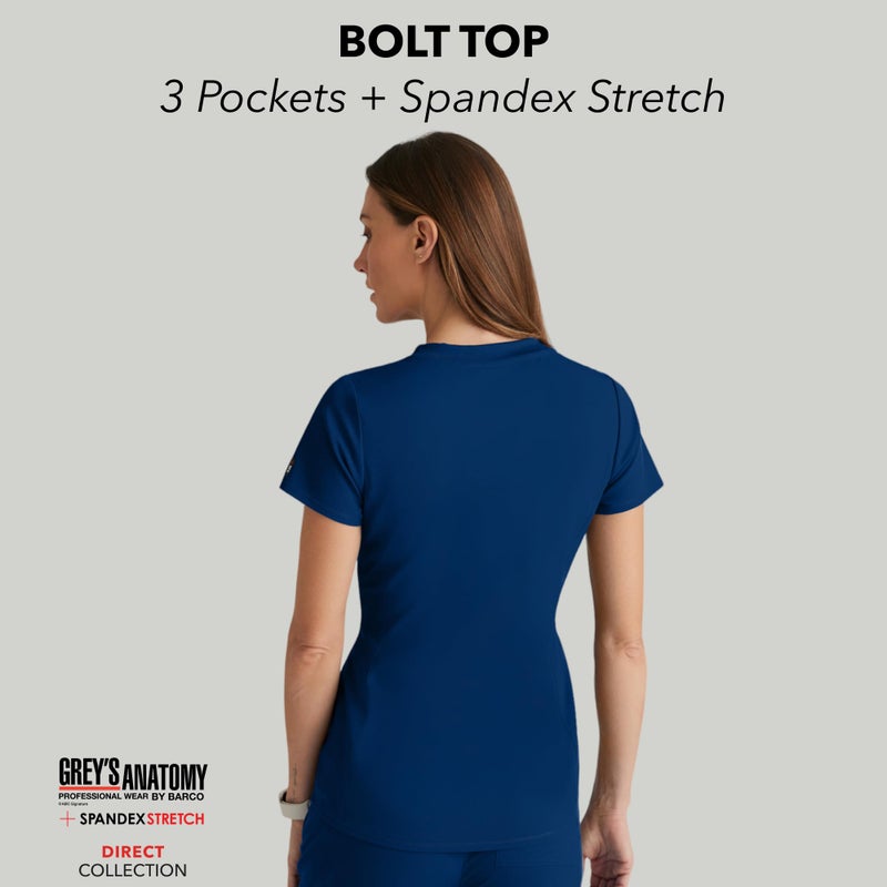 BARCO Greyâ€™s Anatomy Spandex Stretch Direct Bolt Scrub Top for Women â€“ Indigo, 3-Pocket V-Neck Shirt w/Spandex Stretch, Wrinkle Release & Soil Release Fabric â€“ Medium, Regular Fit - Image 4