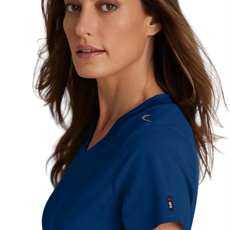 BARCO Greyâ€™s Anatomy Spandex Stretch Direct Bolt Scrub Top for Women â€“ Indigo, 3-Pocket V-Neck Shirt w/Spandex Stretch, Wrinkle Release & Soil Release Fabric â€“ Medium, Regular Fit - Image 2