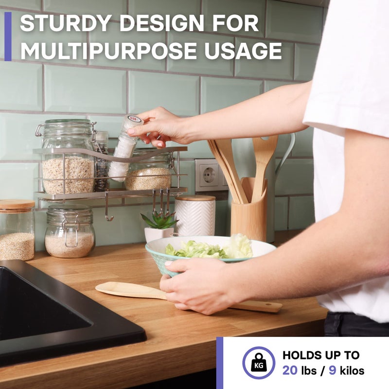 KINCMAX Premium Shower Caddy - Self Adhesive Shower Organizer w/ 4 Hooks, Drill-Free Shower Shelves for Inside Shower, Rustproof Stainless Steel Shower Rack for Bathroom, Shower Accessories, Silver - Image 4