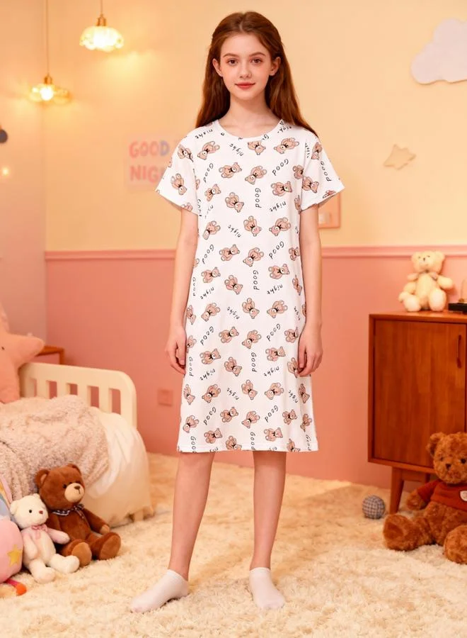 تايك تو قميص نوم بأكمام قصيرة بطبعة دب