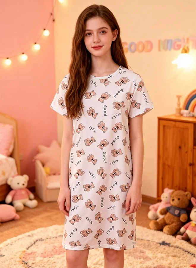 Take Two  Girls Bear Print Short Sleeve Nightdress for Women | Best Price UAE
