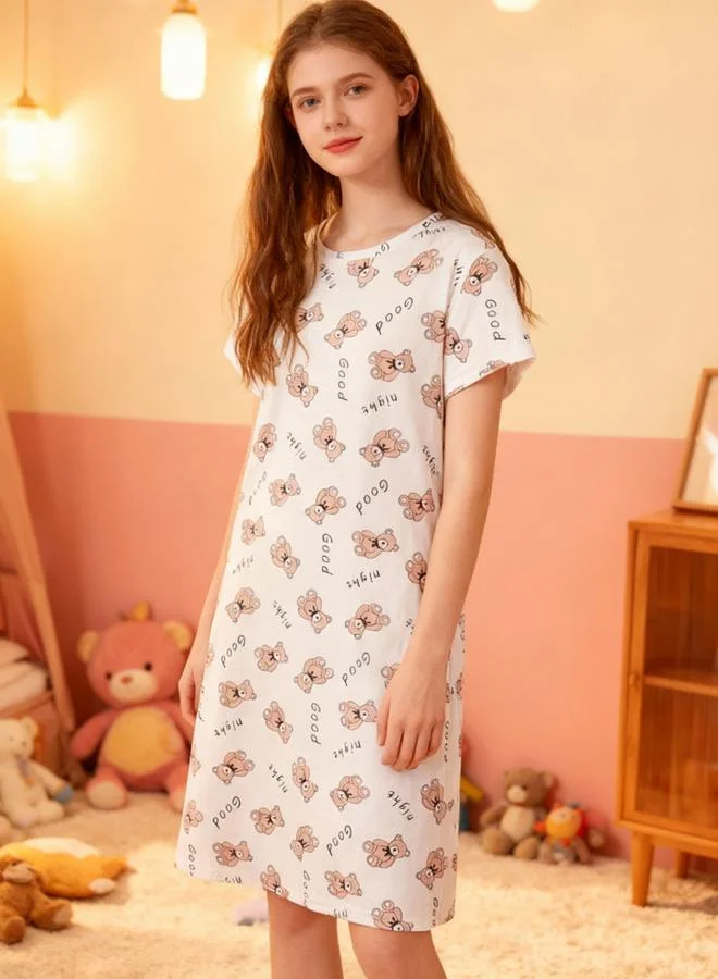 Take Two  Girls Bear Print Short Sleeve Nightdress for Women | Best Price UAE