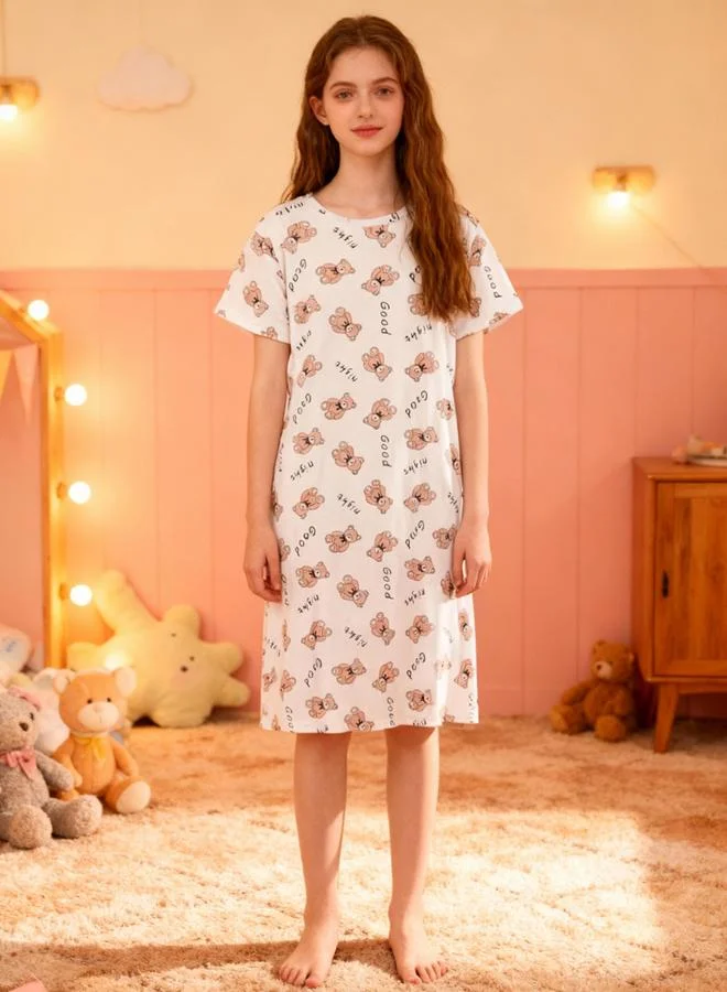 Take Two  Girls Bear Print Short Sleeve Nightdress for Women | Best Price UAE