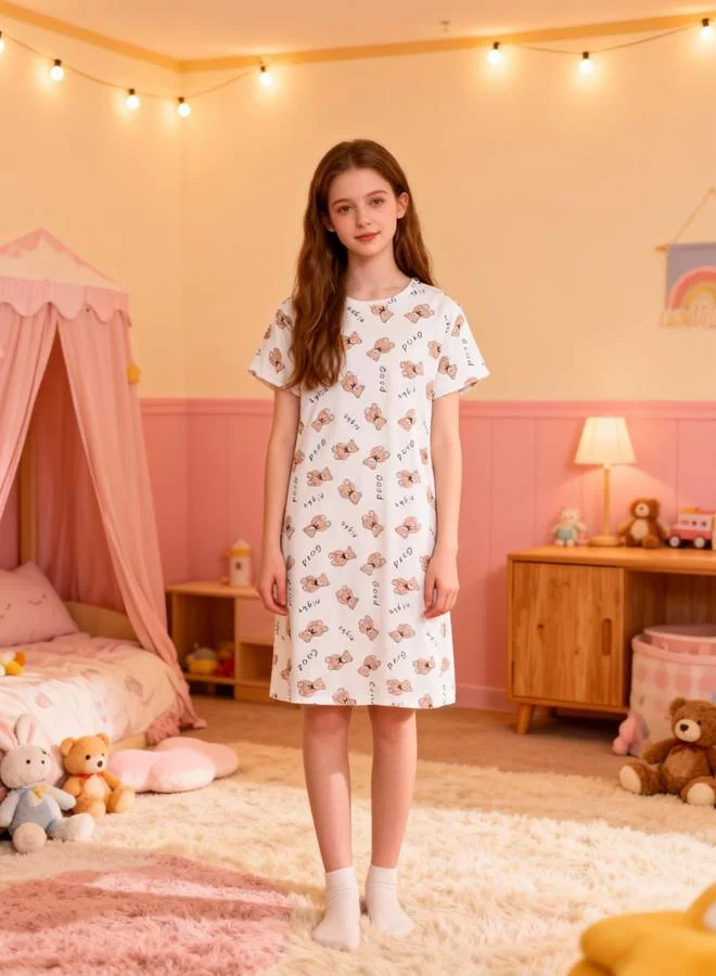 Take Two  Girls Bear Print Short Sleeve Nightdress for Women | Best Price UAE