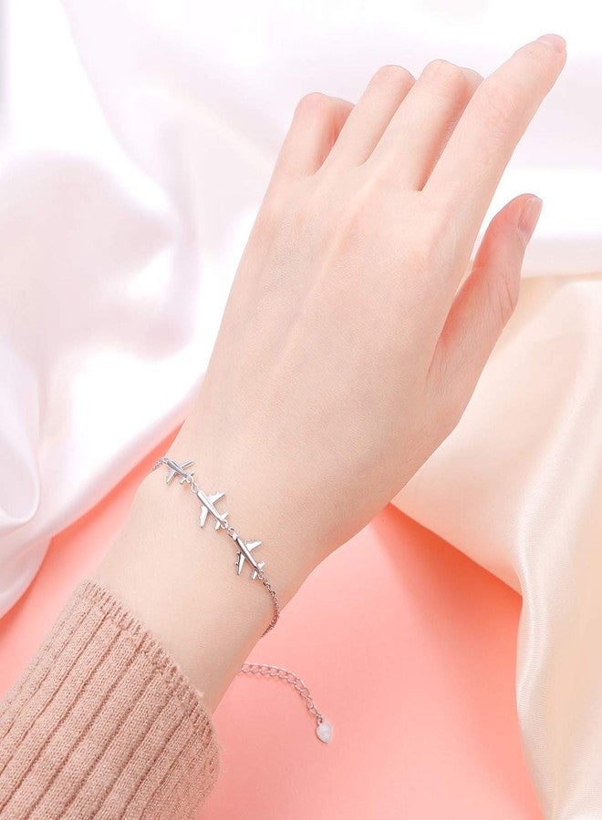 FLYOW Three Airplane Bracelet Hypoallergenic Charm Bracelets Silver for Women Lady Adjustable 7+2 Inches Graduation Birthday Gifts - Image 2