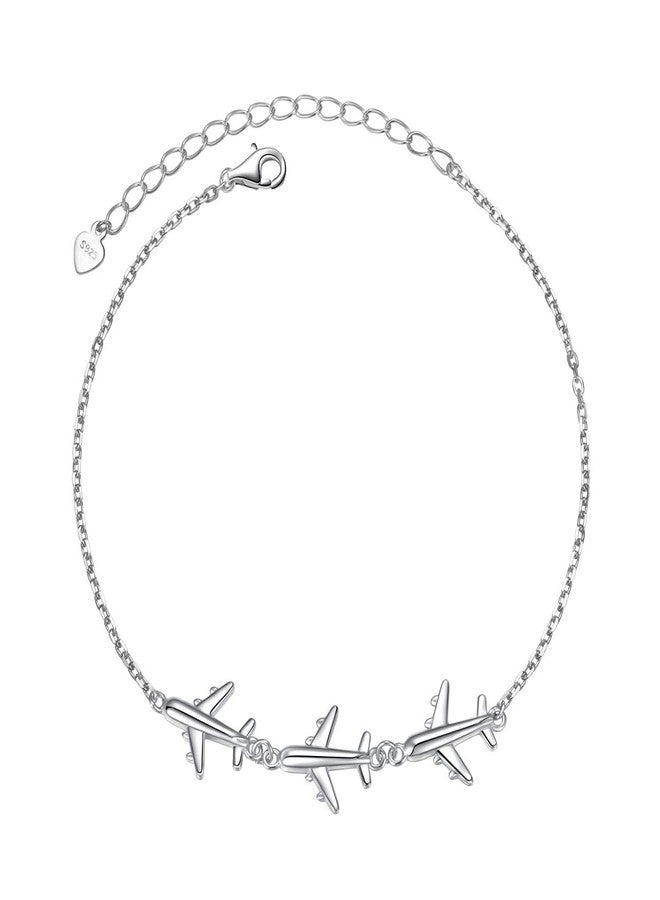 FLYOW Three Airplane Bracelet Hypoallergenic Charm Bracelets Silver for Women Lady Adjustable 7+2 Inches Graduation Birthday Gifts - Image 1