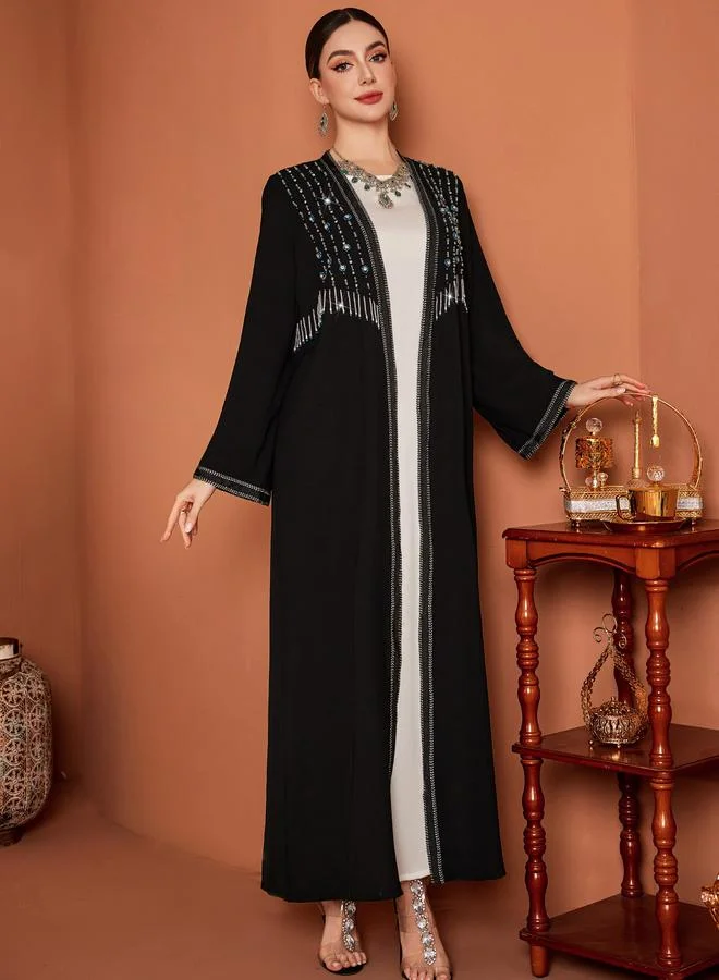 Take Two Take Two Beaded Embroidered Long Sleeve Kimono with Tassel Detail