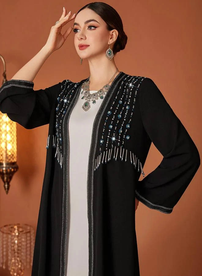 Take Two Take Two Beaded Embroidered Long Sleeve Kimono with Tassel Detail