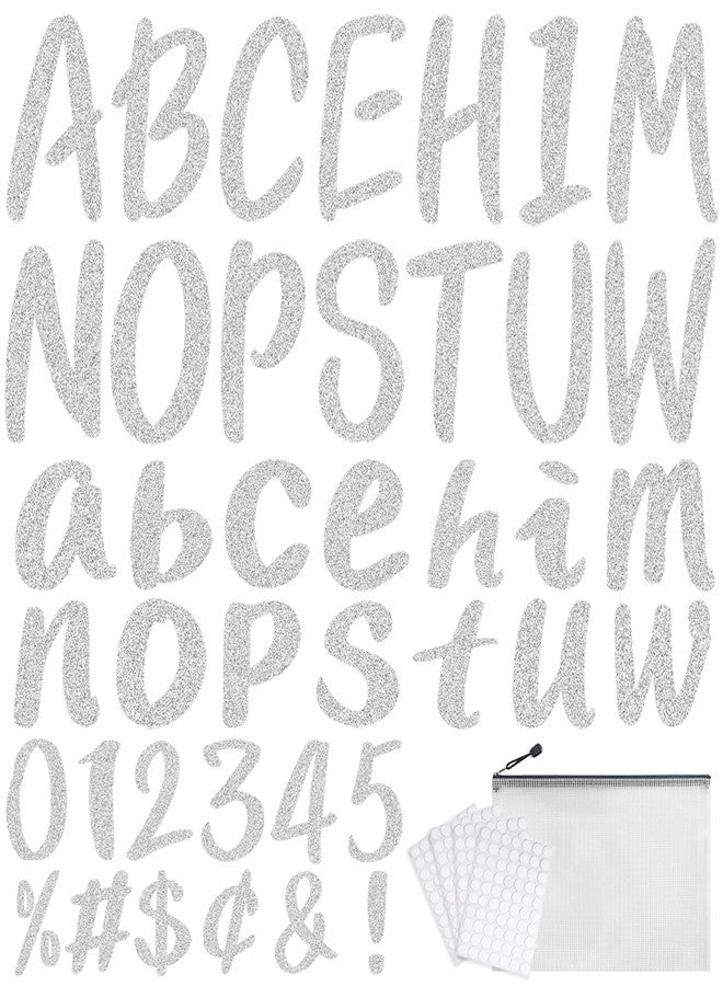 Bermoge 273 Pcs 4 Inch Glitter Bulletin Board Letters Set - Poster Board Letter Cutouts with Alphabet, Symbols, Numbers, Storage Bag - Classroom Decor, DIY Projects, Teacher Supplies, Office (Silver) - Image 1
