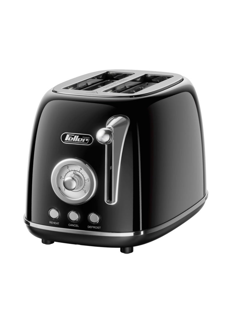 Feller Germany, Retro Style 2-Slice Toaster, 815 W, Stainless Steel, Dust Cover & Foldable Bun Warmer,Defrost, Reheat& Cancel, Metal Crumb Tray, TO290, 2Y Guarantee, UAE Version - Image 1