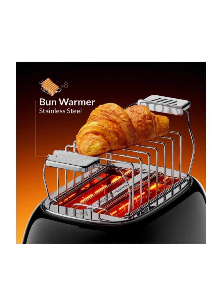 Feller Germany, Retro Style 2-Slice Toaster, 815 W, Stainless Steel, Dust Cover & Foldable Bun Warmer,Defrost, Reheat& Cancel, Metal Crumb Tray, TO290, 2Y Guarantee, UAE Version - Image 3
