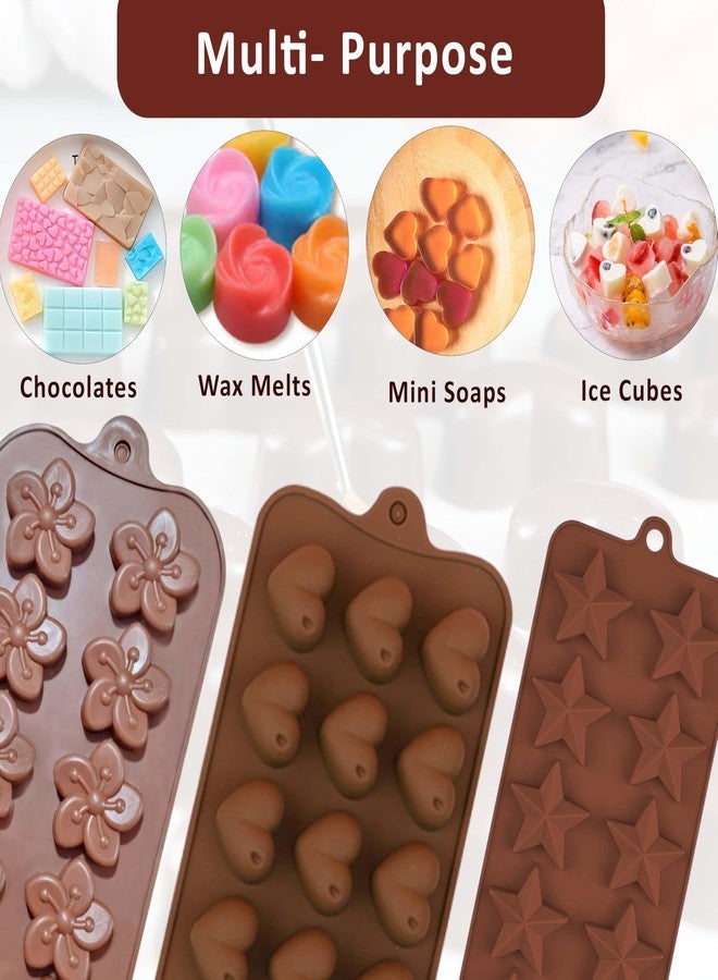 MoldBerry Silicone Chocolate Mould Combo | Star, Heart & Flower Shape Mini Chocolate Mold | Chocolate Making Mold | Multi-Purpose for Chocolates, Soap, Wax Melts & Ice | Brown (Pack of 3) - Image 3