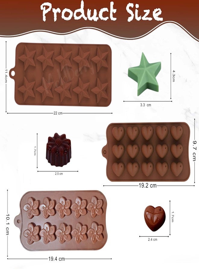 MoldBerry Silicone Chocolate Mould Combo | Star, Heart & Flower Shape Mini Chocolate Mold | Chocolate Making Mold | Multi-Purpose for Chocolates, Soap, Wax Melts & Ice | Brown (Pack of 3) - Image 2