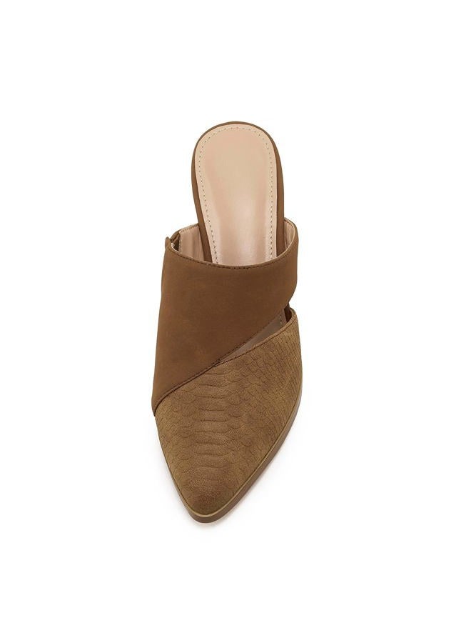 Syktkmx Womens Cutout Backless Chunky Stacked Mules Slip On Closed Toe Scale Heeled Sandal Shoes, Brown, 9.5 - Image 2