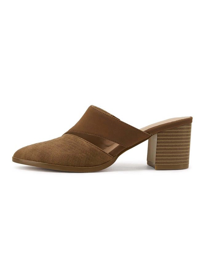 Syktkmx Womens Cutout Backless Chunky Stacked Mules Slip On Closed Toe Scale Heeled Sandal Shoes, Brown, 9.5 - Image 4