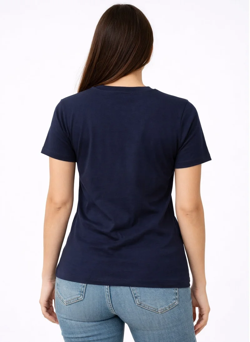 لعب البولو تيشيرت نسائي برسومات - كحلي