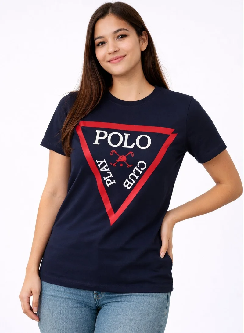 لعب البولو تيشيرت نسائي برسومات - كحلي