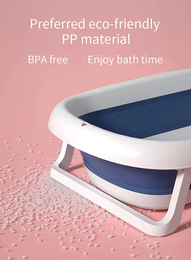 Bumble & Bird Baby Bathtub With Cushion Foldable - Portable - Suitable For Newborn And Toddler, Anti Slip Skid Proof - Blue