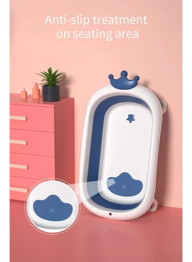 Bumble & Bird Baby Bathtub With Cushion Foldable - Portable - Suitable For Newborn And Toddler, Anti Slip Skid Proof - Blue
