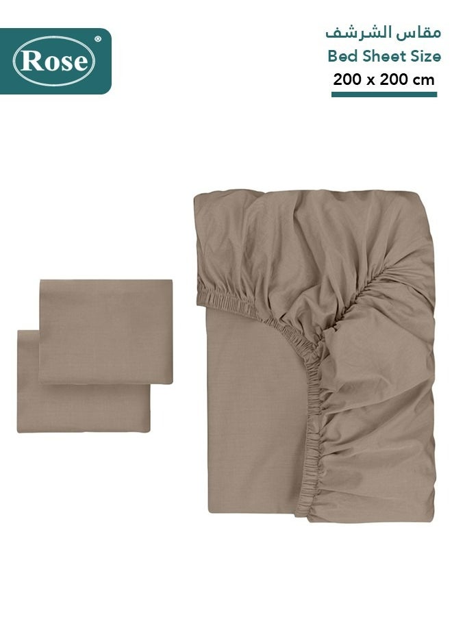 Rose Rose Luxurious Plain Fitted Sheet with Deep Pockets and Pillow Cases, Bed Sheet 3-Pieces Set, Soft & Cozy Microfiber Breathable and Cooling, King Size 200x200+38 cm, Mocha  - Image 2