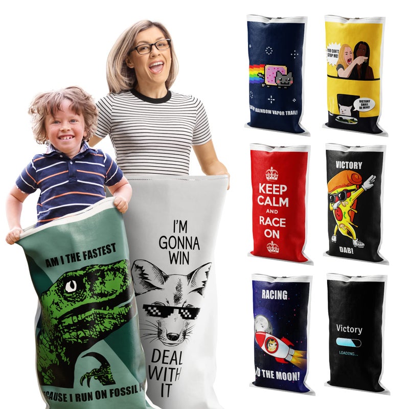 Shop Square Potato Sack Race Bags Yard Games Durable Interwoven Plastic Fun Meme Designs Family Games For Kids And Adults Party Supplies Easter BBQ Picnic Holiday Set Of 8 23 x 40 - Image 2