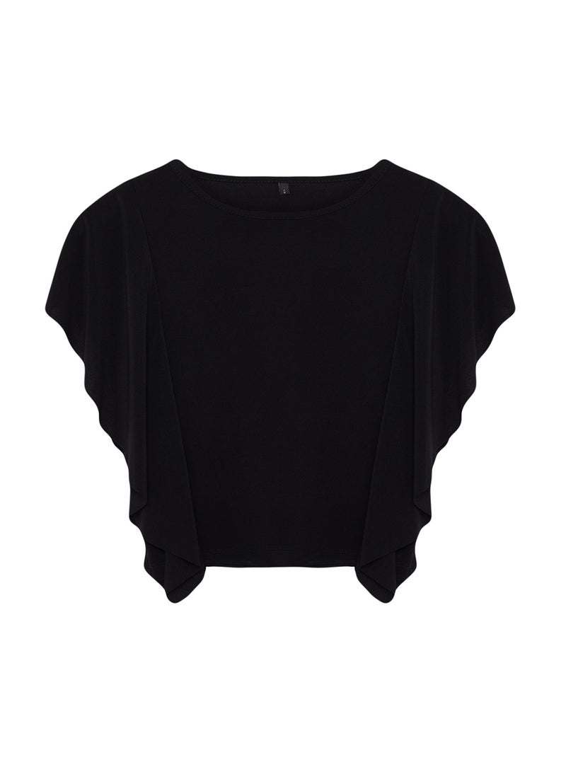 trendyol Black Arms Ruffle Detailed Crew Neck Flexible Knitted Blouse TWOSS24BZ00636 - Image 5