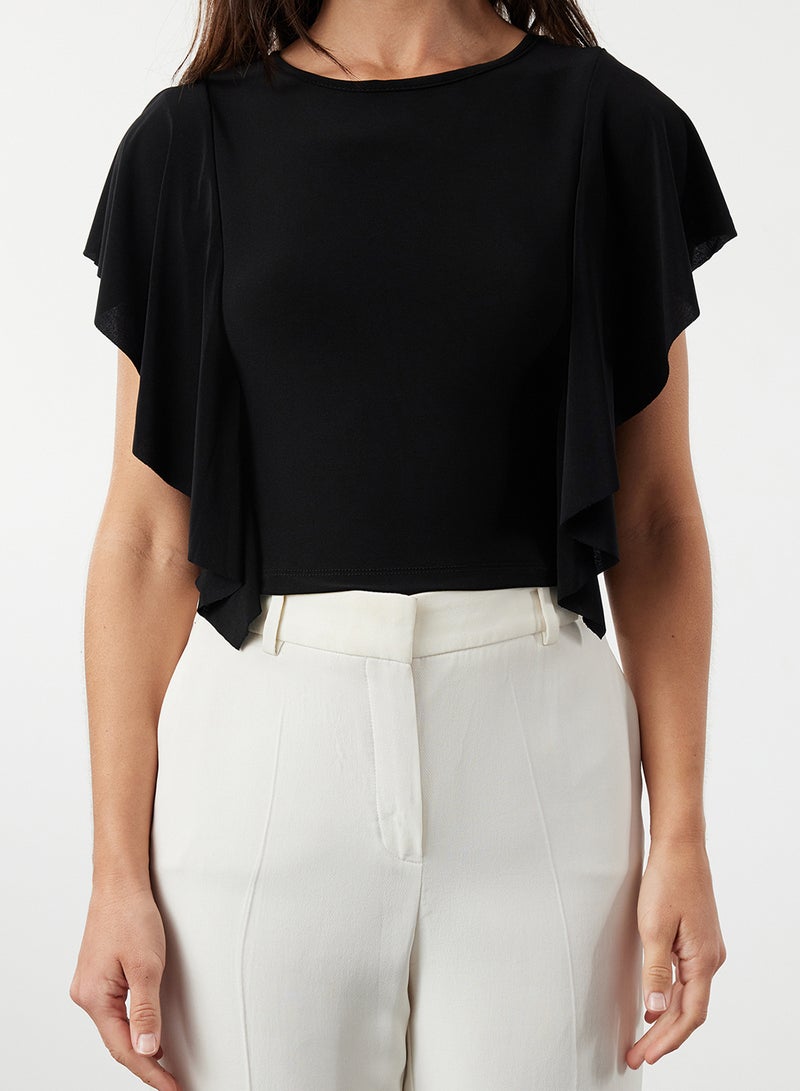 trendyol Black Arms Ruffle Detailed Crew Neck Flexible Knitted Blouse TWOSS24BZ00636 - Image 2
