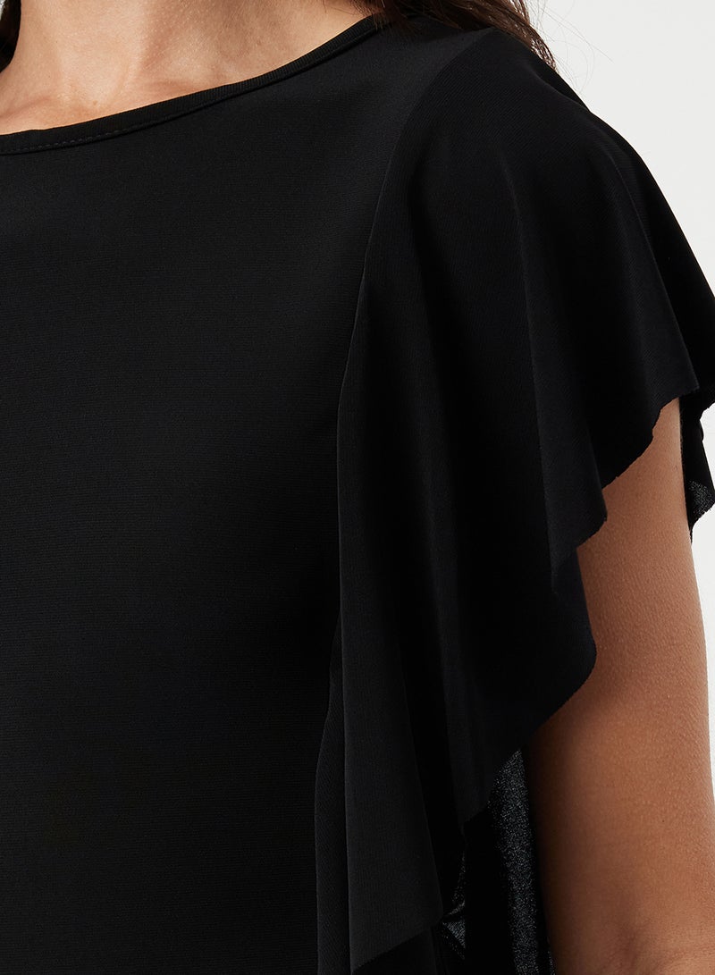 trendyol Black Arms Ruffle Detailed Crew Neck Flexible Knitted Blouse TWOSS24BZ00636 - Image 4