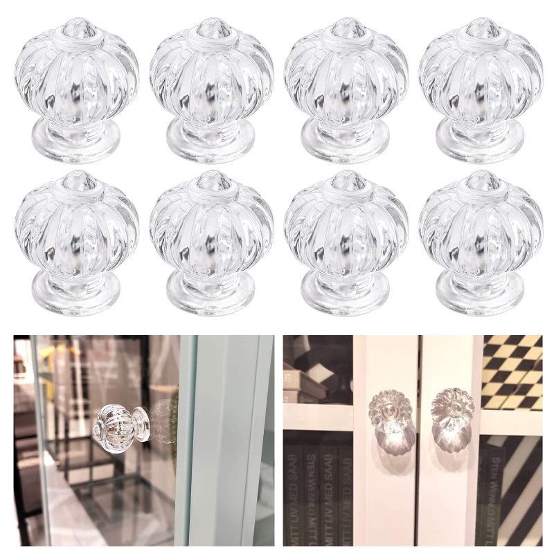 MOROBOR Self Adhesive Cabinet Pull Handle 8pcs Classic Acrylic Knobs Transparent Acrylic Handles Cupboard Knobs Without Drill Handle for Kitchen Bathroom Mirror Doors