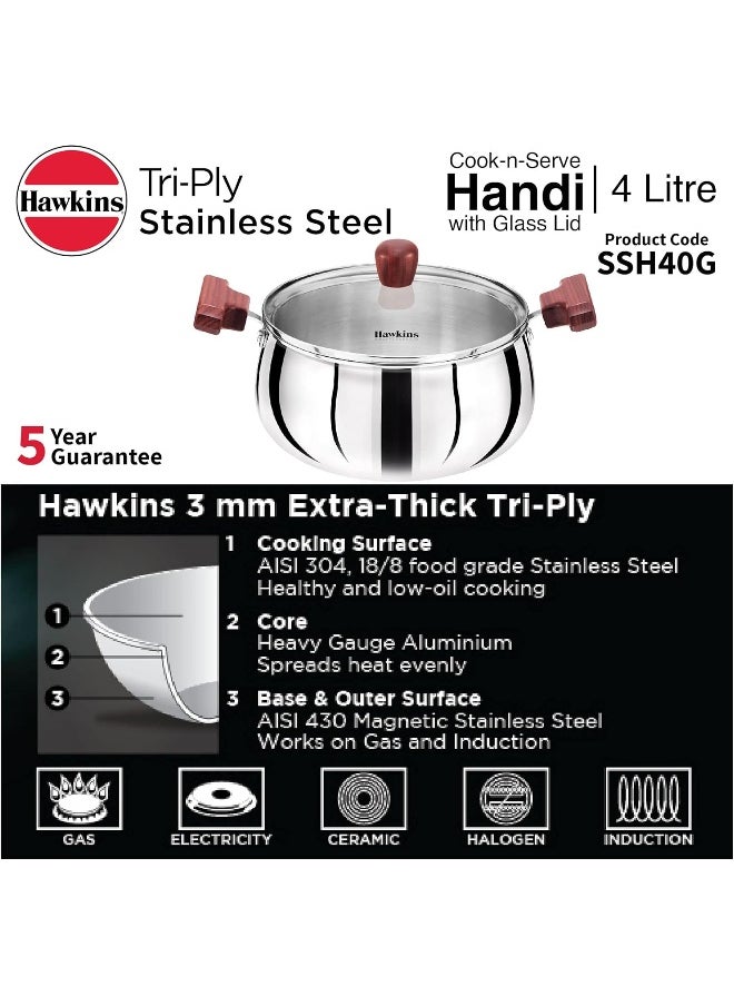 Hawkins هاوكينز ثلاثي الطبقات ستانلس ستيل هاندي مع غطاء 4 لتر، 22 سم، 3 مم - (Ssh40G) (6)  - Image 2