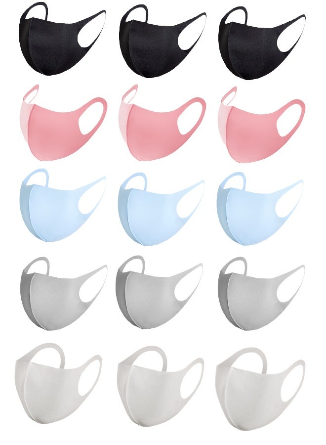 15-Pack Reusable Cloth Masks, Large Size, Washable, Breathable, UV Protection, Dust and Pollen Protection, Soft Against Skin, Unisex, Available in Black, Dark Pink, Blue, Gray, And Stone Gray - Image 1