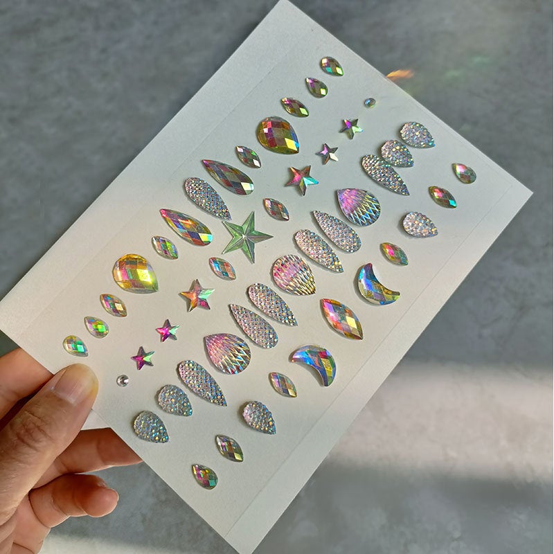 Face Sticker Rhinestone Pearl Diamond Sticker Performance Flash Diamond Eyebrow Sticker Tear Mole Diamond Eye Makeup Sticker Face Sticker Love Jewelry Butterfly - Image 2
