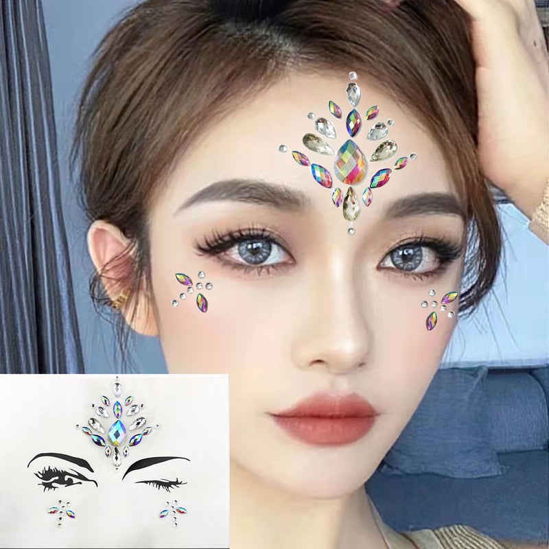Face Sticker Rhinestone Pearl Diamond Sticker Performance Flash Diamond Eyebrow Sticker Tear Mole Diamond Eye Makeup Sticker Face Sticker Love Jewelry Butterfly - Image 3