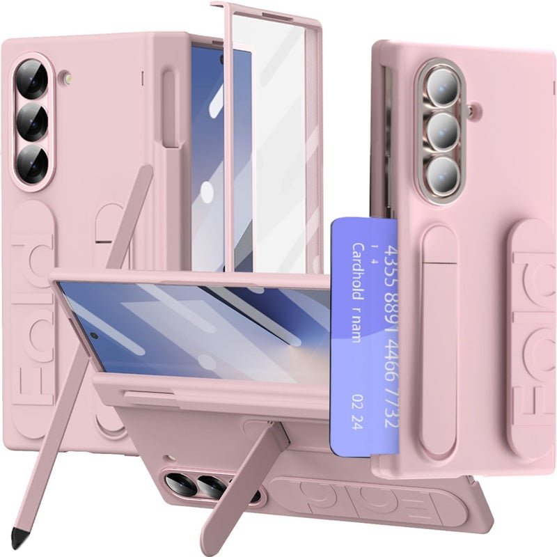NINKI Wallet with Card Holder for Samsung Galaxy Z Fold 7 Phone Case with S Pen Slot & Stylus, Cute Kickstand for Samsung Z Fold 7 Hand Strap Cover Girly Z Fold 7 Case with Screen Protector Women Pink - Image 1