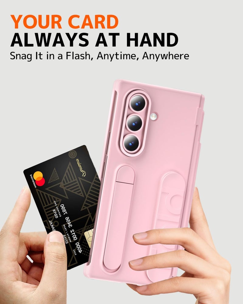 NINKI Wallet with Card Holder for Samsung Galaxy Z Fold 7 Phone Case with S Pen Slot & Stylus, Cute Kickstand for Samsung Z Fold 7 Hand Strap Cover Girly Z Fold 7 Case with Screen Protector Women Pink - Image 2
