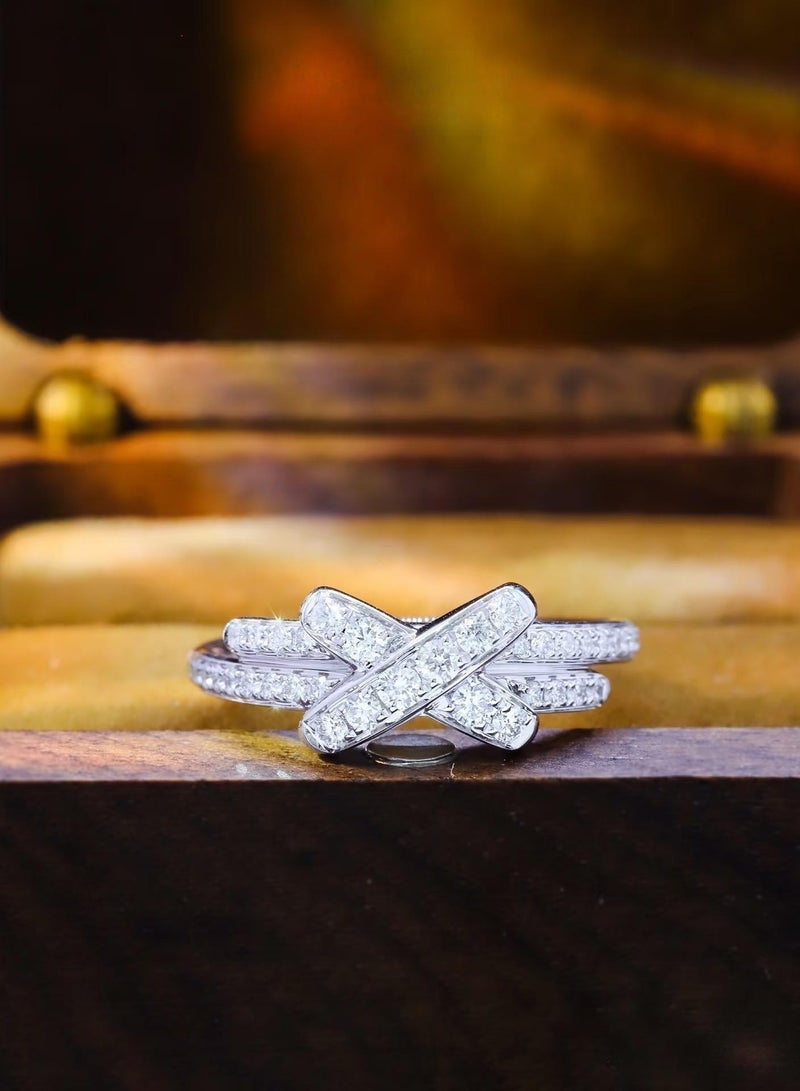Ciara 925 silver plated 18K gold knot full diamond ring - Image 1