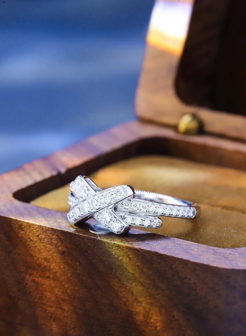 Ciara 925 silver plated 18K gold knot full diamond ring - Image 2