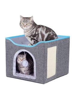 POWER Cat Bed for Indoor Cats, Foldable Large Cat House with Mat, Multifunctional Cat Climbing Frame with Cat Scratch Board and Hanging Ball, Easy to Assemble, Pet Bed Cave  - Image 1