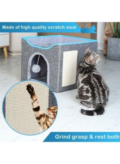 POWER Cat Bed for Indoor Cats, Foldable Large Cat House with Mat, Multifunctional Cat Climbing Frame with Cat Scratch Board and Hanging Ball, Easy to Assemble, Pet Bed Cave  - Image 4