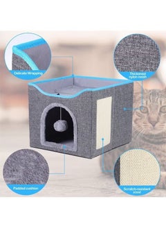 POWER Cat Bed for Indoor Cats, Foldable Large Cat House with Mat, Multifunctional Cat Climbing Frame with Cat Scratch Board and Hanging Ball, Easy to Assemble, Pet Bed Cave  - Image 3