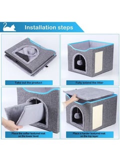 POWER Cat Bed for Indoor Cats, Foldable Large Cat House with Mat, Multifunctional Cat Climbing Frame with Cat Scratch Board and Hanging Ball, Easy to Assemble, Pet Bed Cave  - Image 5