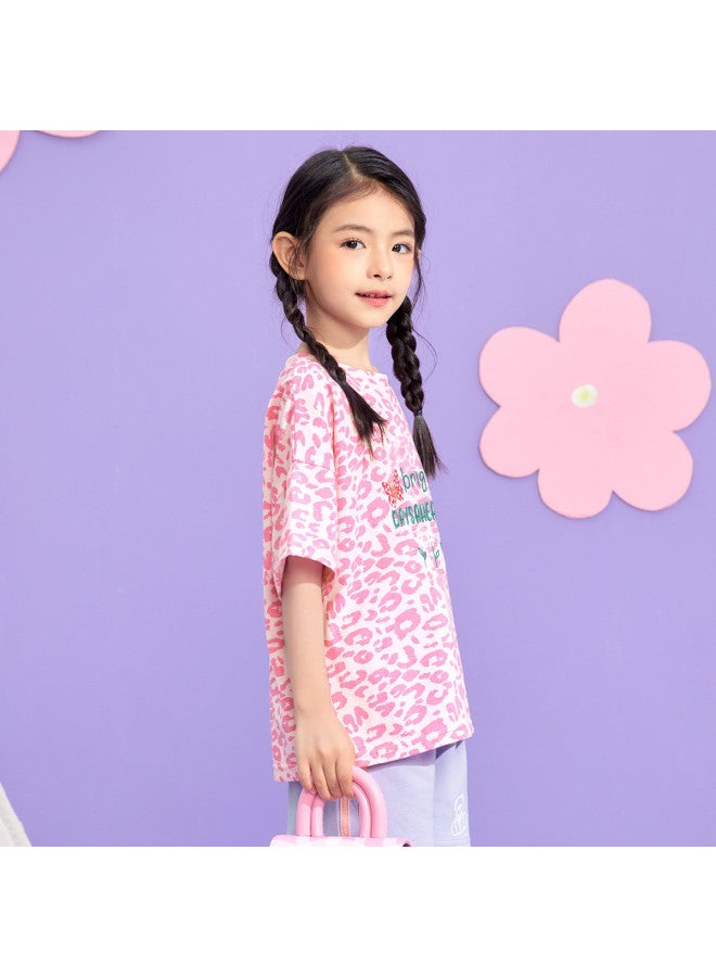 Badibadi Pure Cotton & Skin-friendly】25 Autumn New Girls' Short-sleeve T-shirt, Comfortable Loose Fit With Creative Letter Print For Older Kids - Image 4