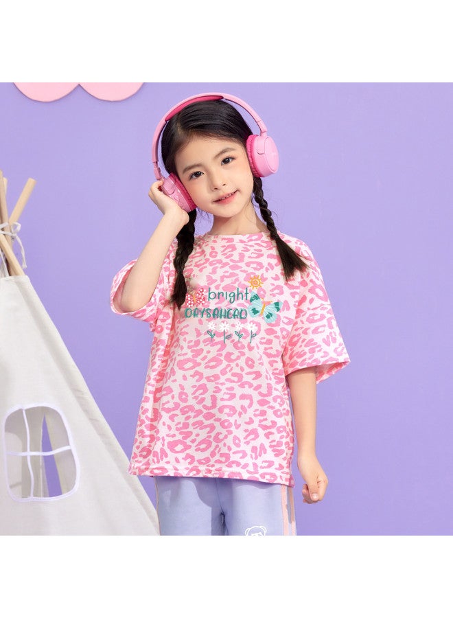 Badibadi Pure Cotton & Skin-friendly】25 Autumn New Girls' Short-sleeve T-shirt, Comfortable Loose Fit With Creative Letter Print For Older Kids - Image 2