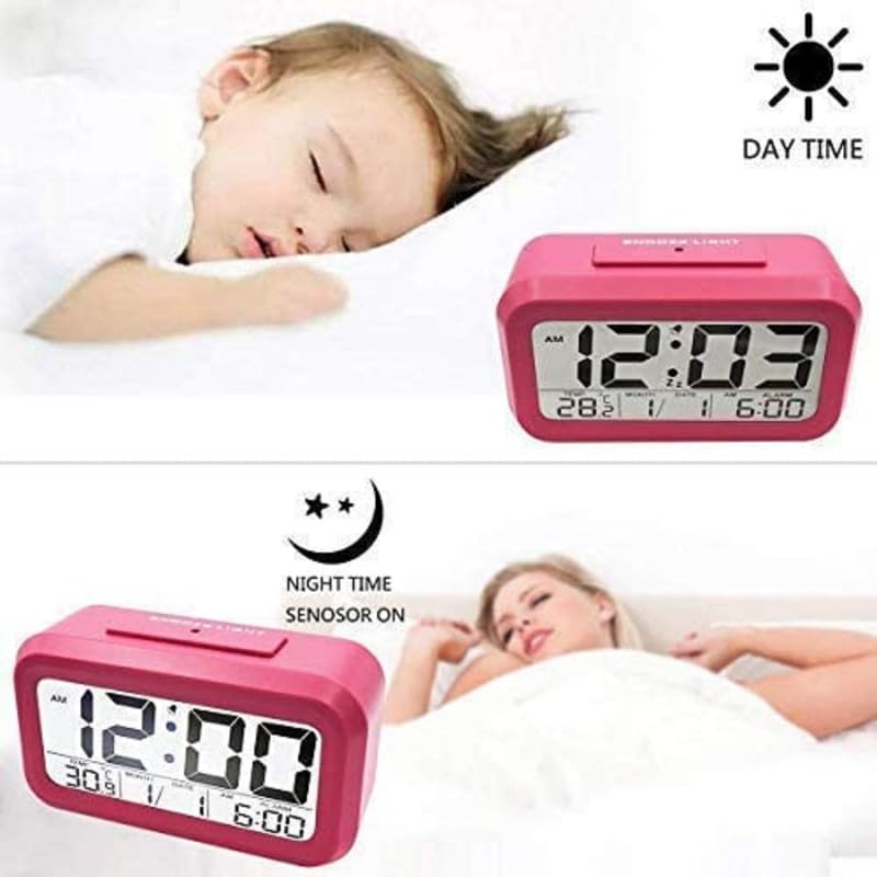 ASHAPURA CREATION Digital Alarm Clock Large LED Display Smart Backlight Battery Operated Alarm Table Clock with Automatic Sensor Date Temperature for KidsStudent Bedroom Pink - Image 5