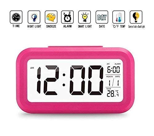 ASHAPURA CREATION Digital Alarm Clock Large LED Display Smart Backlight Battery Operated Alarm Table Clock with Automatic Sensor Date Temperature for KidsStudent Bedroom Pink - Image 2