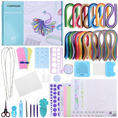 YURROAD Quilling Kit with 1860 Paper Strips 39cm/54cm and Quilling Tools Like Quilling Pen Slotted Tool Paper Rolling Electric Pen Template Board Quilling DIY Tool Grid Guide Paper Design Drawings Scissors - Image 1