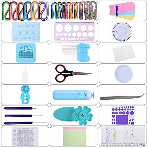 YURROAD Quilling Kit with 1860 Paper Strips 39cm/54cm and Quilling Tools Like Quilling Pen Slotted Tool Paper Rolling Electric Pen Template Board Quilling DIY Tool Grid Guide Paper Design Drawings Scissors - Image 2