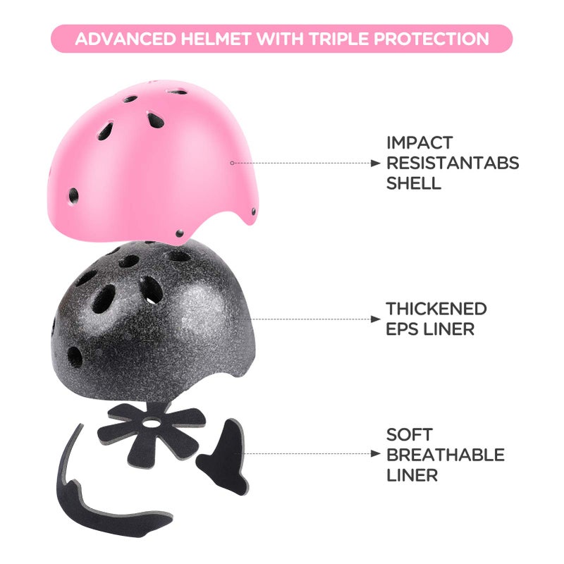 DaCool Kids Bike Helmet Skateboard Knee Pads - Toddler Helmet Adjustable for 3~10yrs Girls Boys Child Kids Protective Gear Set for Sport Cycling Bike Roller Skating Scooter, Pink - Image 2