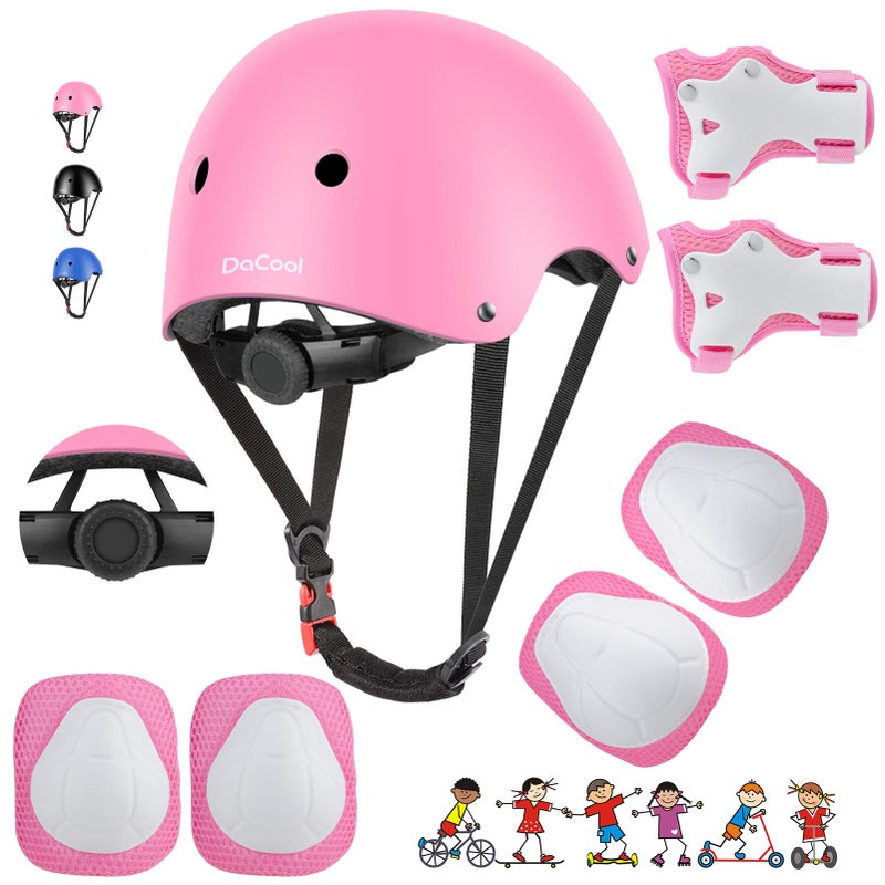 DaCool Kids Bike Helmet Skateboard Knee Pads - Toddler Helmet Adjustable for 3~10yrs Girls Boys Child Kids Protective Gear Set for Sport Cycling Bike Roller Skating Scooter, Pink - Image 1