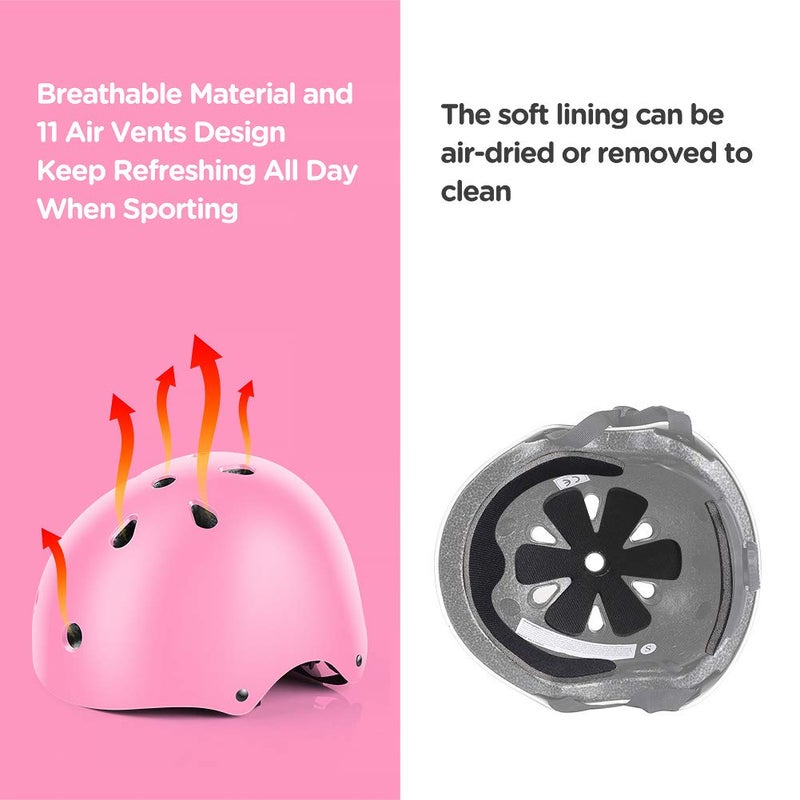 DaCool Kids Bike Helmet Skateboard Knee Pads - Toddler Helmet Adjustable for 3~10yrs Girls Boys Child Kids Protective Gear Set for Sport Cycling Bike Roller Skating Scooter, Pink - Image 5